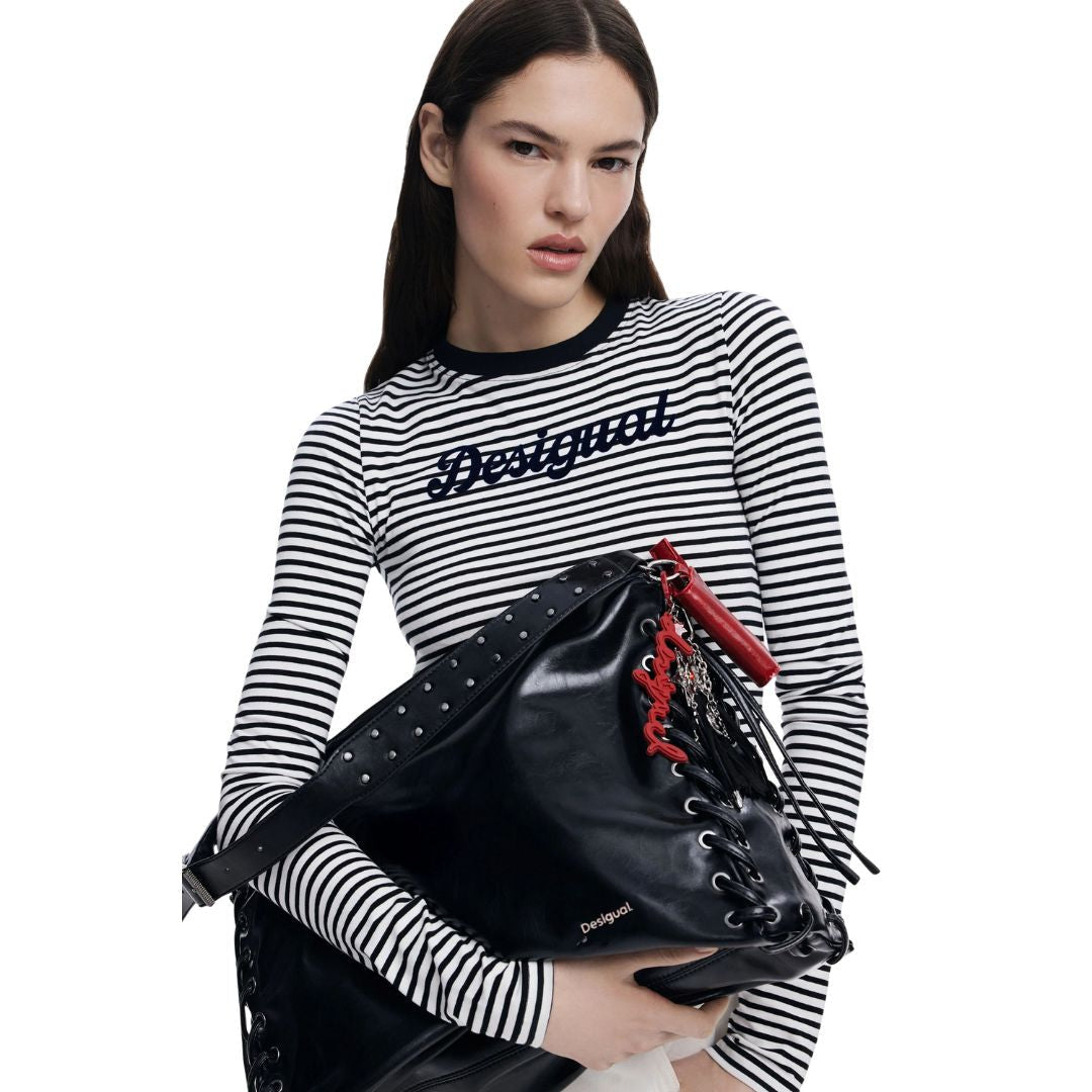 Desigual Large Shiny Woven Bag Women - BLK - Black