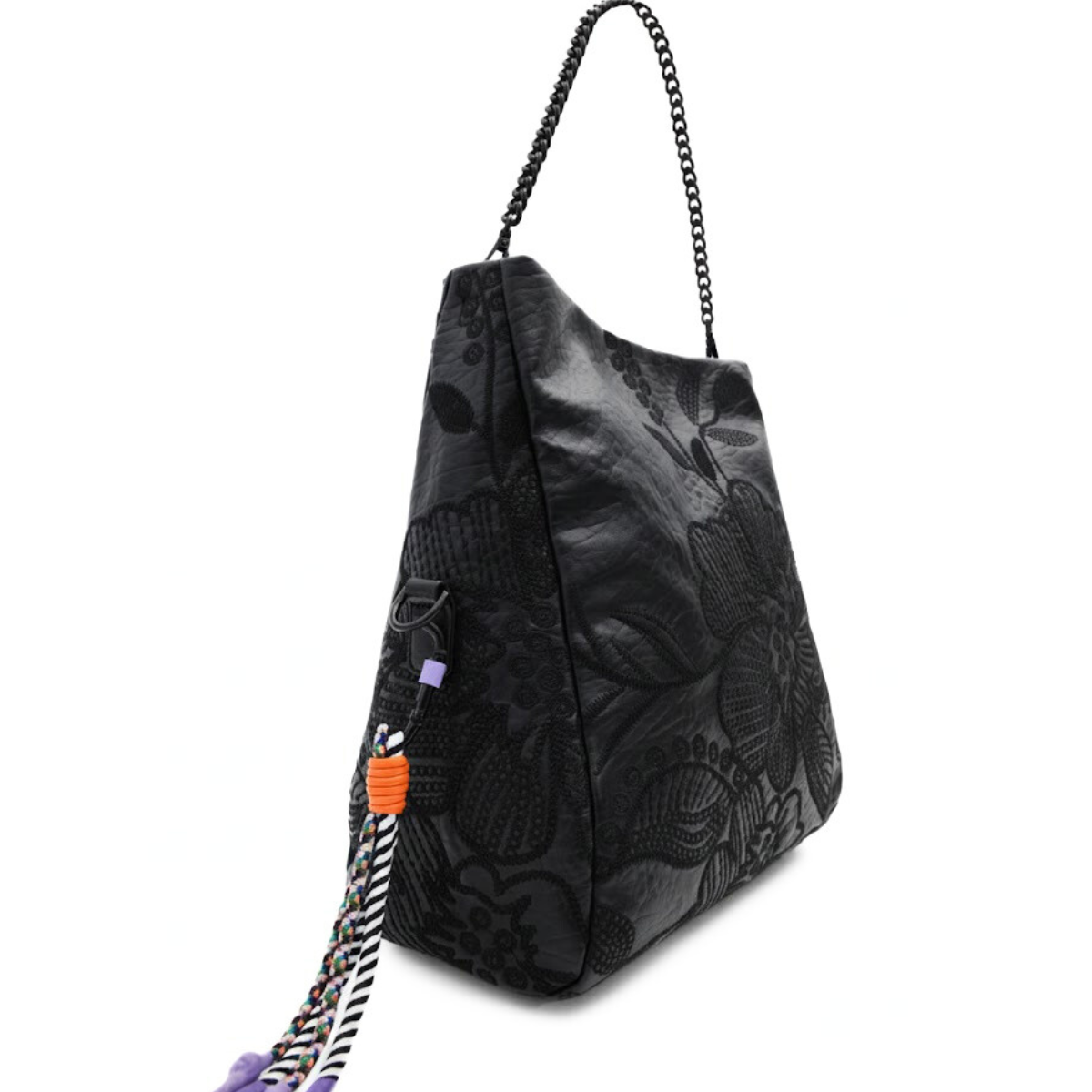 Desigual M embroidered floral shoulder bag - BLK - Black