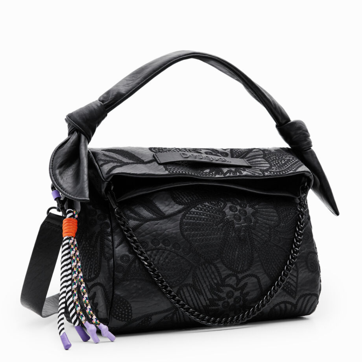 Desigual M embroidered floral shoulder bag - BLK - Black