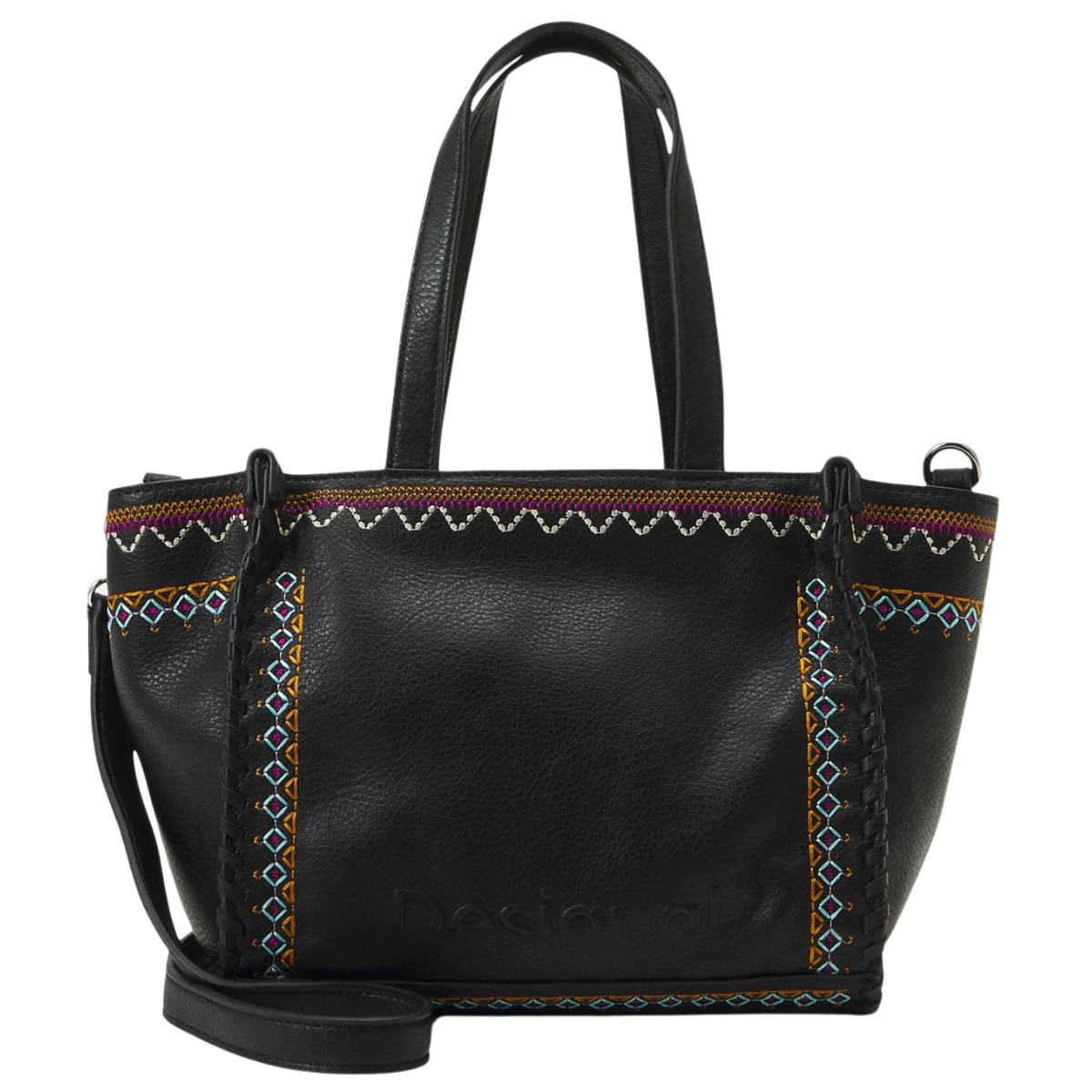 Desigual MEDIUM EMBROIDERED HANDBAG-BLK - Black