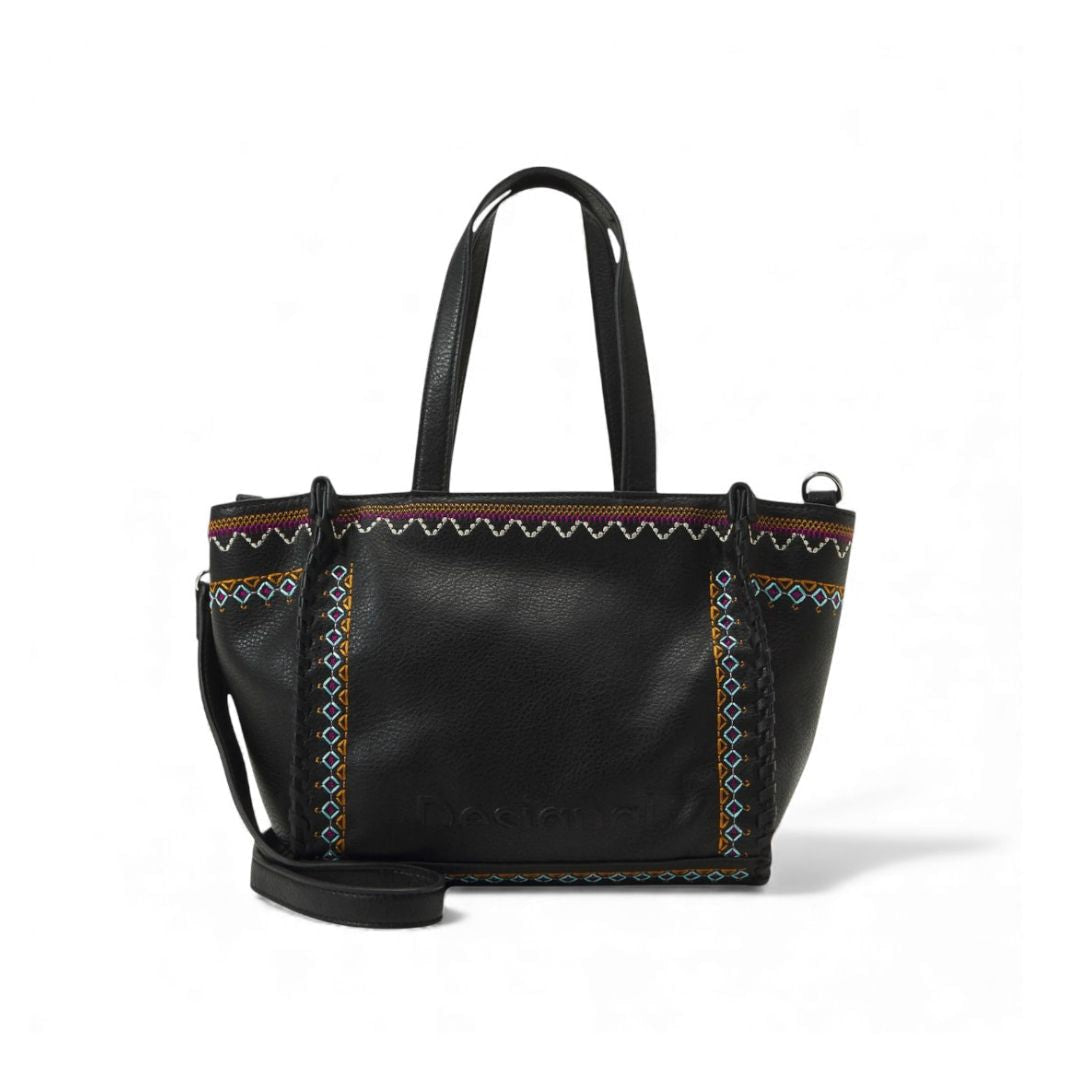 Desigual Medium Embroidered Handbag - BLK - Black