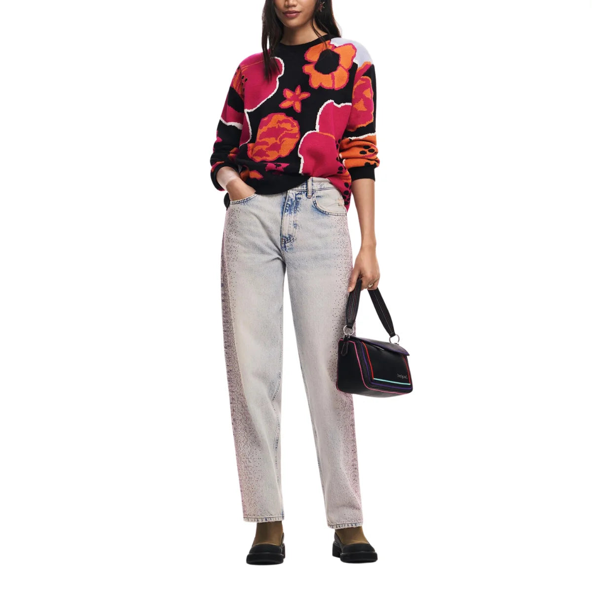 Desigual Multilineal with zipper handbag Women - BLK - Black