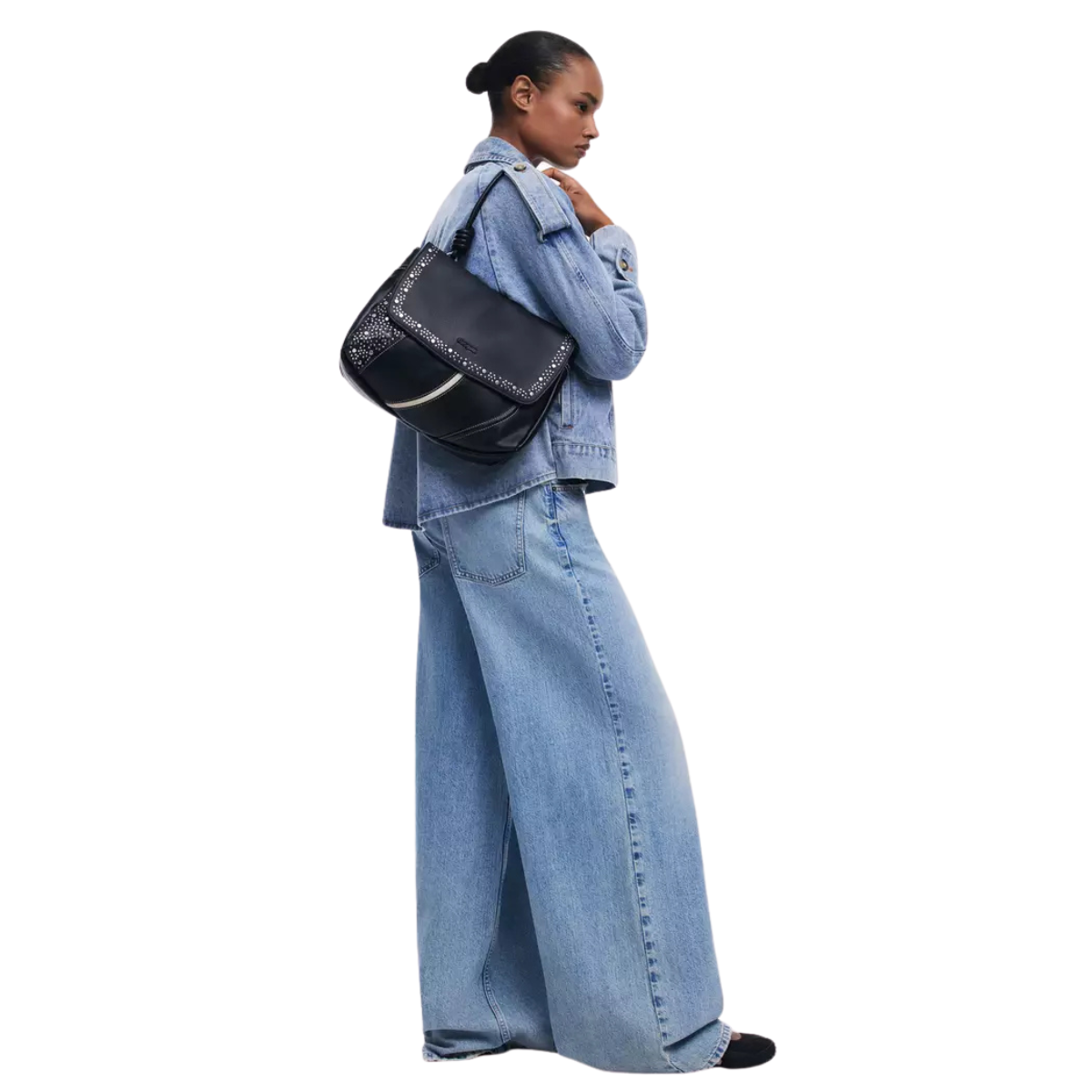 Desigual Studded M shoulder bag - black