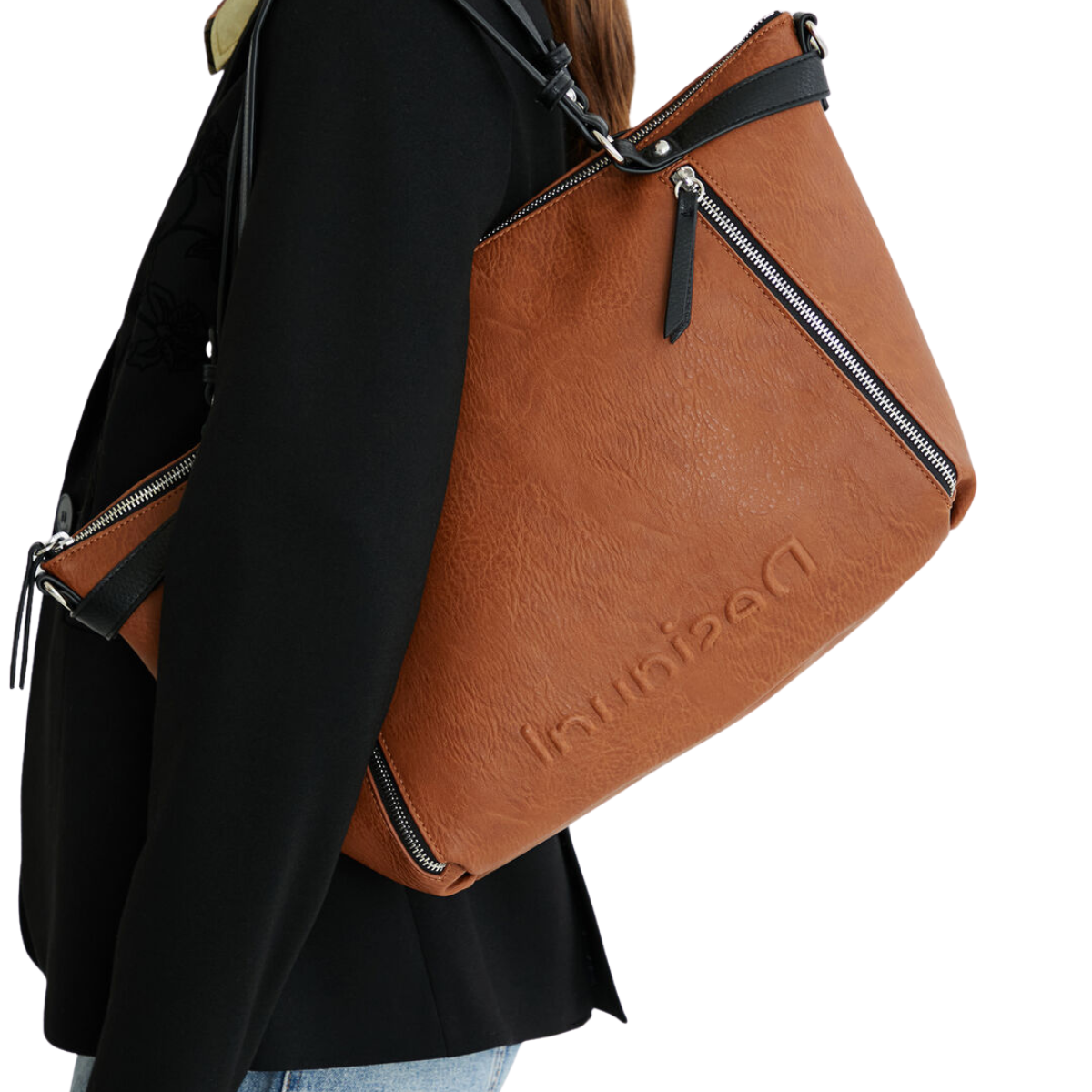 Desigual Women’s Hobo Handbag Half Libia Embossed-BRN