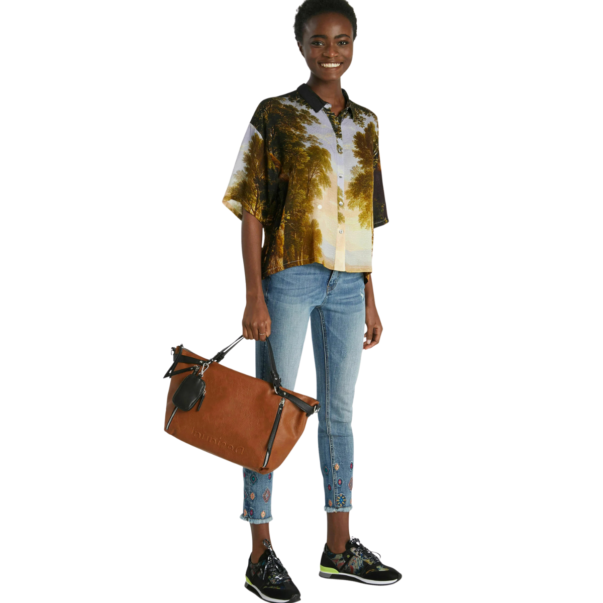 Desigual Women’s Hobo Handbag Half Libia Embossed-BRN