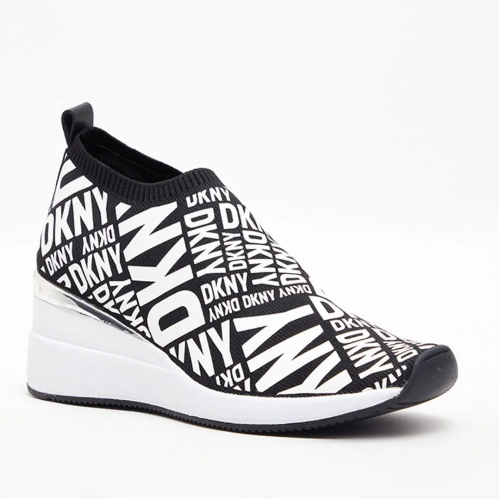 DKNY Parks Logo Printed Heeled Slip-On Sneakers Women - BLKWHT - 37 / Black/ White