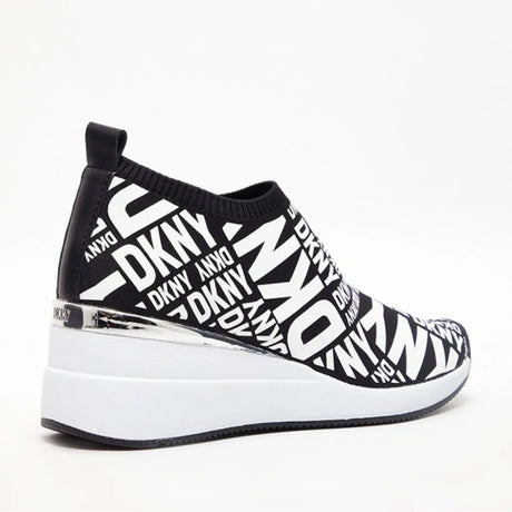 DKNY Parks Logo Printed Heeled Slip-On Sneakers Women - BLKWHT