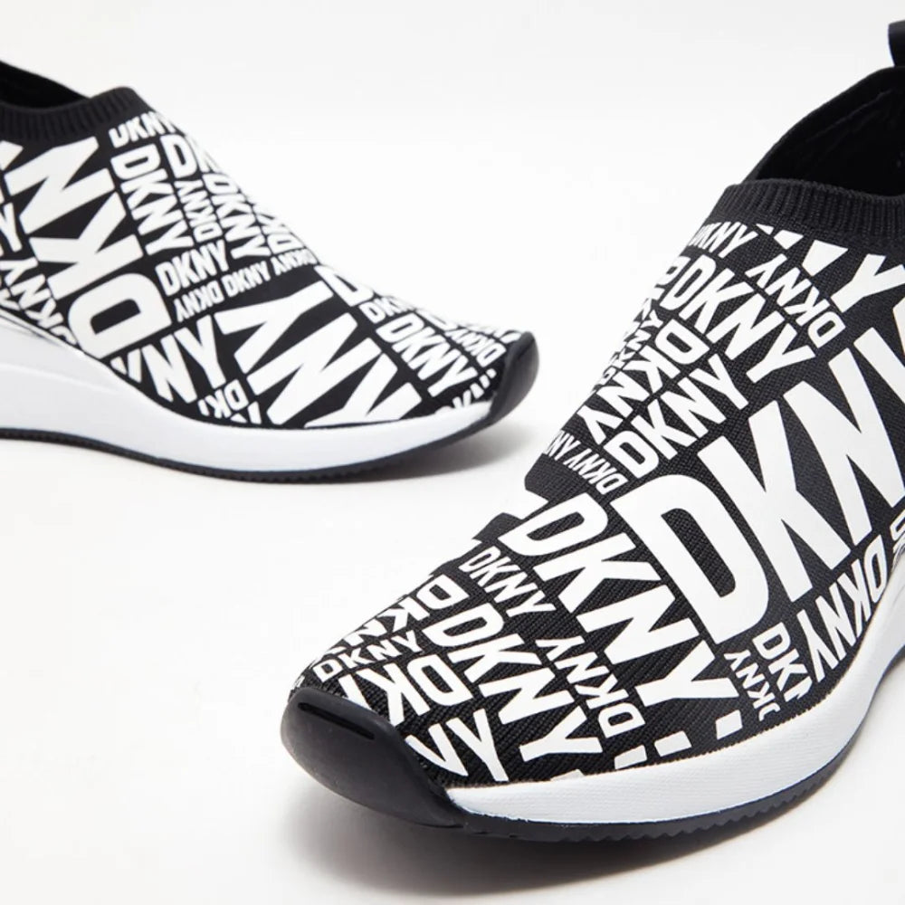 DKNY Parks Logo Printed Heeled Slip-On Sneakers Women - BLKWHT