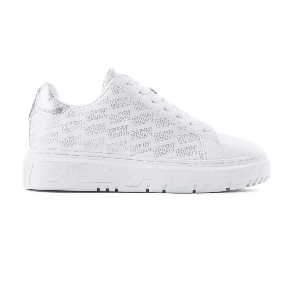 DKNY Scattered Logo Leather Sneakers Women - WHTSLV - 37.5 / White