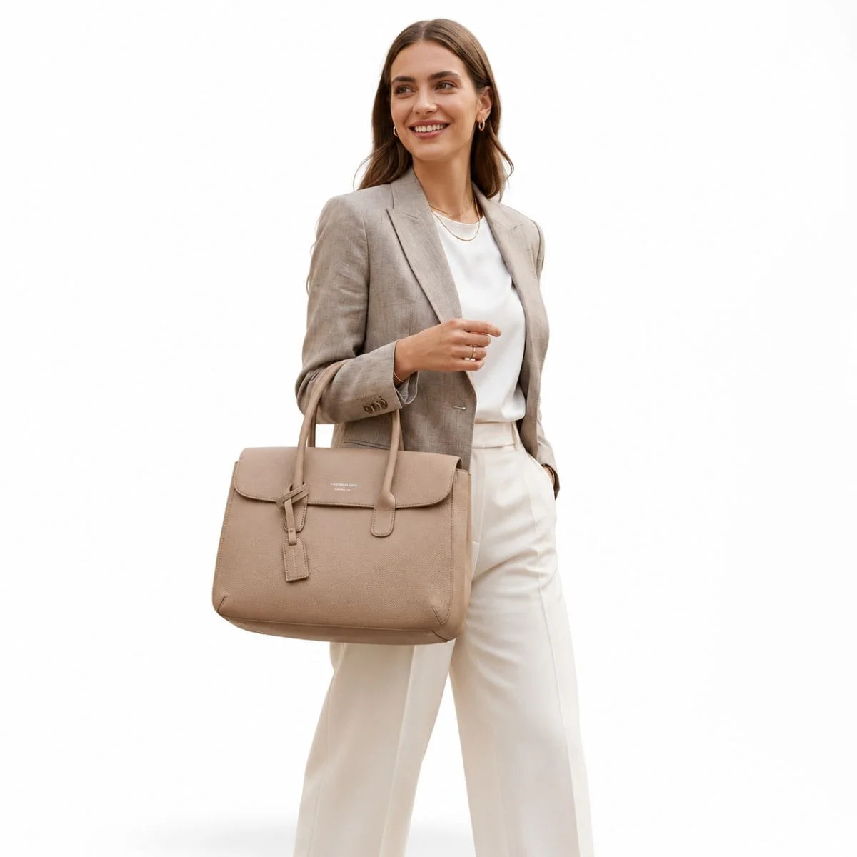Emporio Armani Business bag in tumbled leather - BEG - Beige