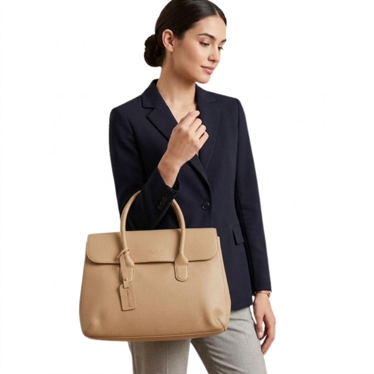Emporio Armani Business bag in tumbled leather - BEG - Beige