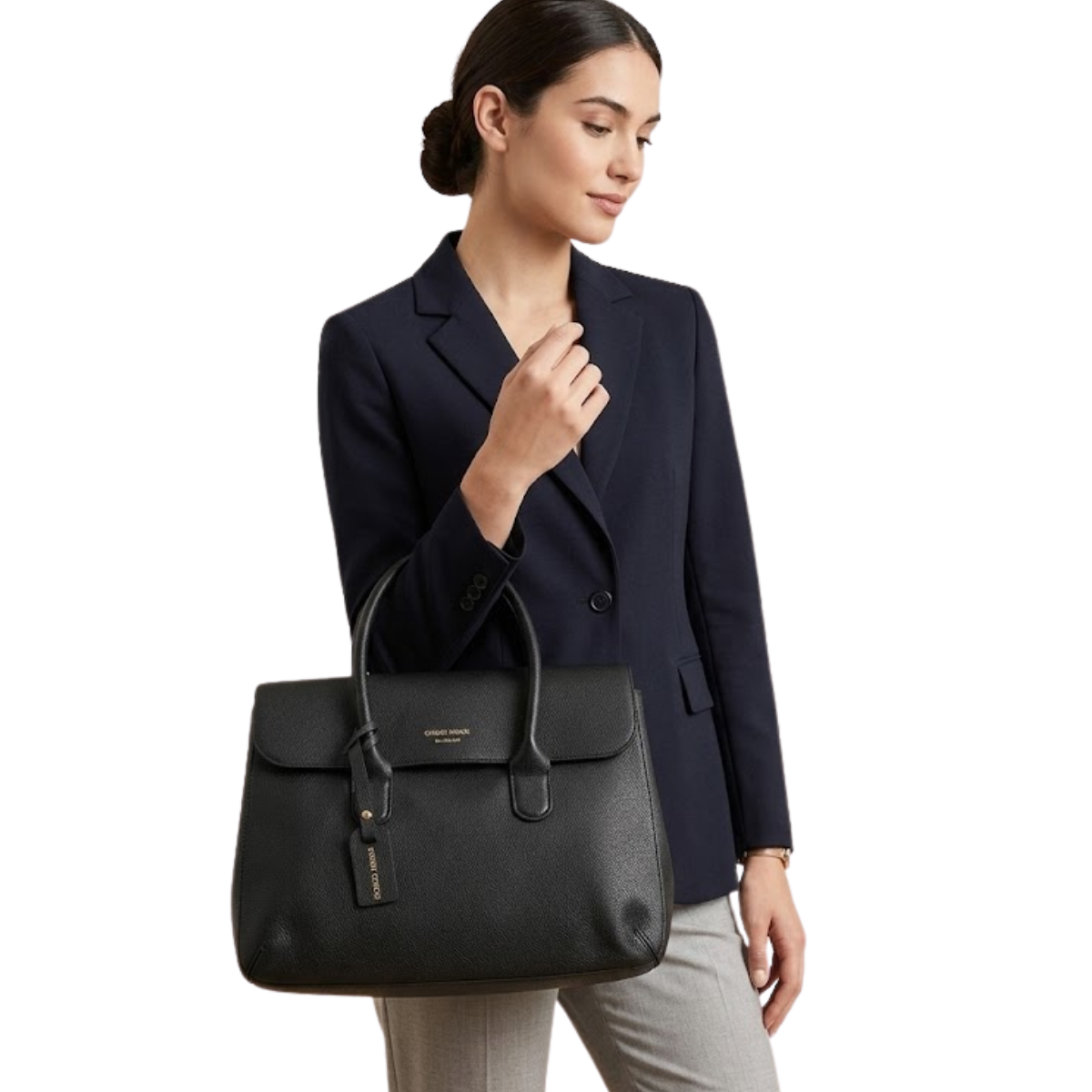 Emporio Armani Business bag in tumbled leather - BLK - Black