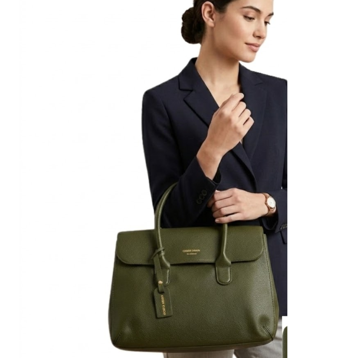 Emporio Armani Business bag in tumbled leather - OLV - Olive