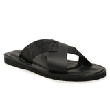 EMPORIO ARMANI LEATHER CROSS-OVER SANDALS WITH LOGO TAPE X4P124-BLK - Black / 40