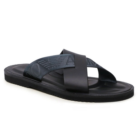 EMPORIO ARMANI LEATHER CROSS-OVER SANDALS WITH LOGO TAPE X4P124-BLK - Black / 40