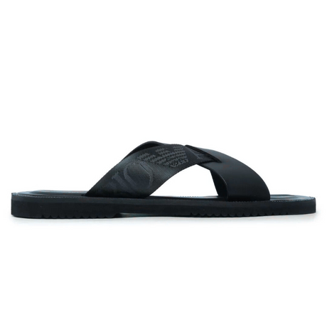 EMPORIO ARMANI LEATHER CROSS-OVER SANDALS WITH LOGO TAPE X4P124-BLK