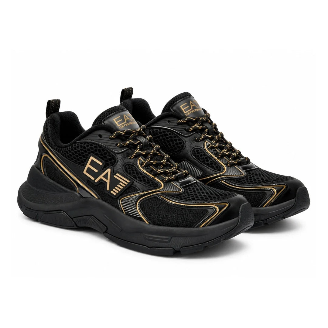 EMPORIO ARMANI Mesh Lace-Up Sneakers X8X249-BLKGLD - Black Gold / 36 2/3