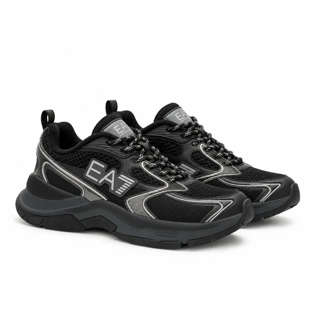 EMPORIO ARMANI Mesh Lace-Up Sneakers X8X249-BLKSLV - Black Silver / 42 2/3
