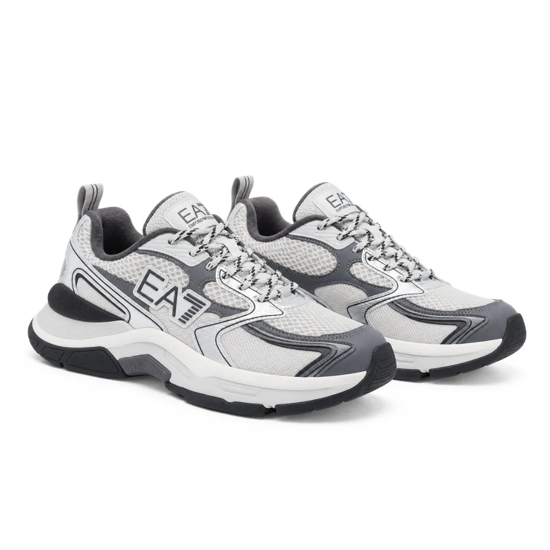 EMPORIO ARMANI Mesh Lace-Up Sneakers X8X249-DGRYSLV - Dark Gray-Sliver / 43 1/3