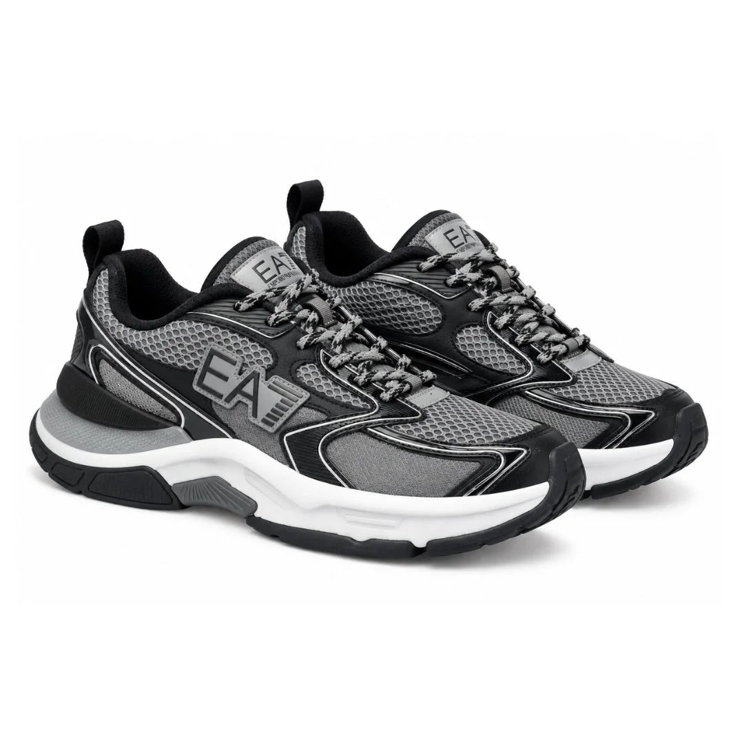 EMPORIO ARMANI Mesh Lace-Up Sneakers X8X249-GRYBLK - Gray Black / 44 2/3