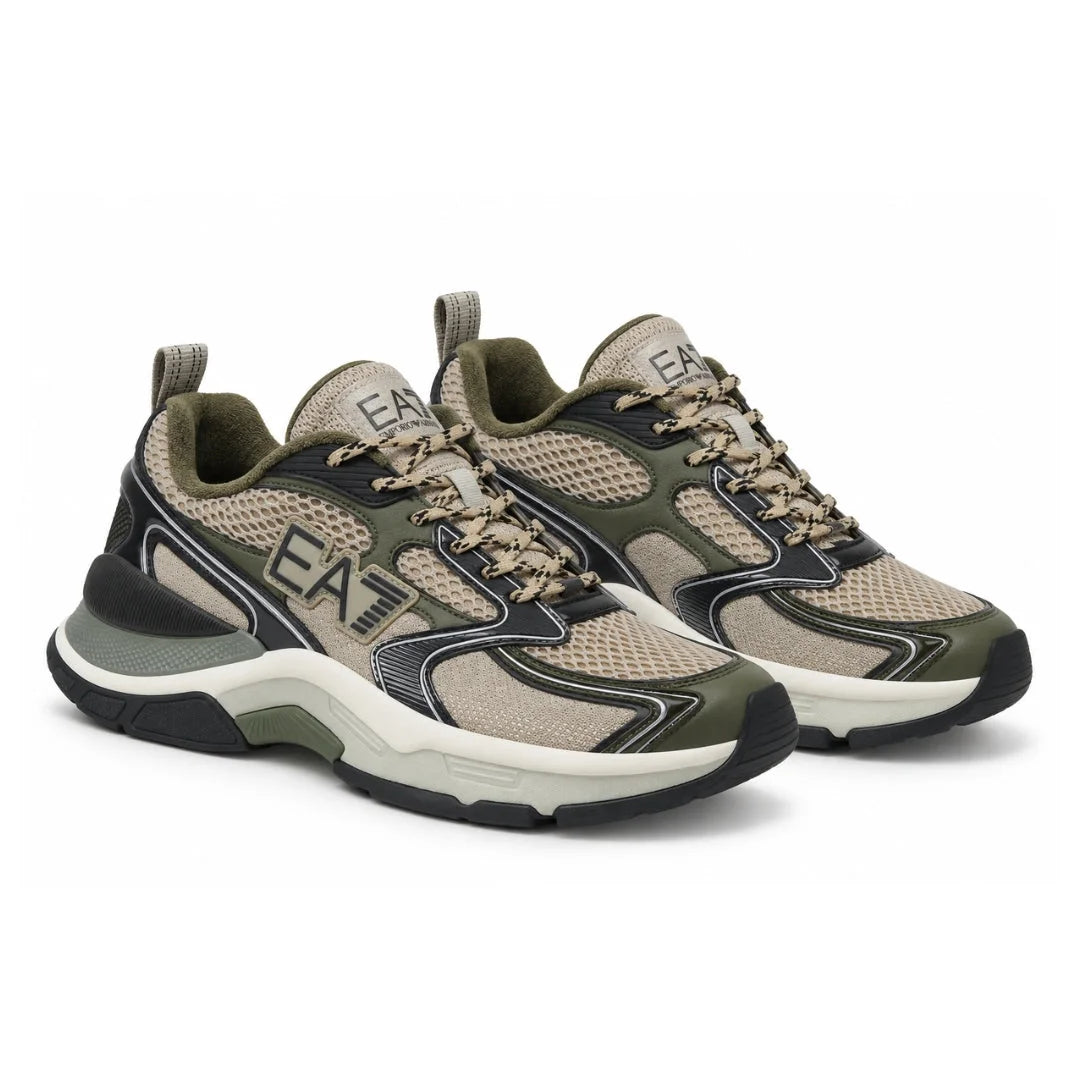 EMPORIO ARMANI Mesh Lace-Up Sneakers X8X249-OLV - Olive / 46 2/3