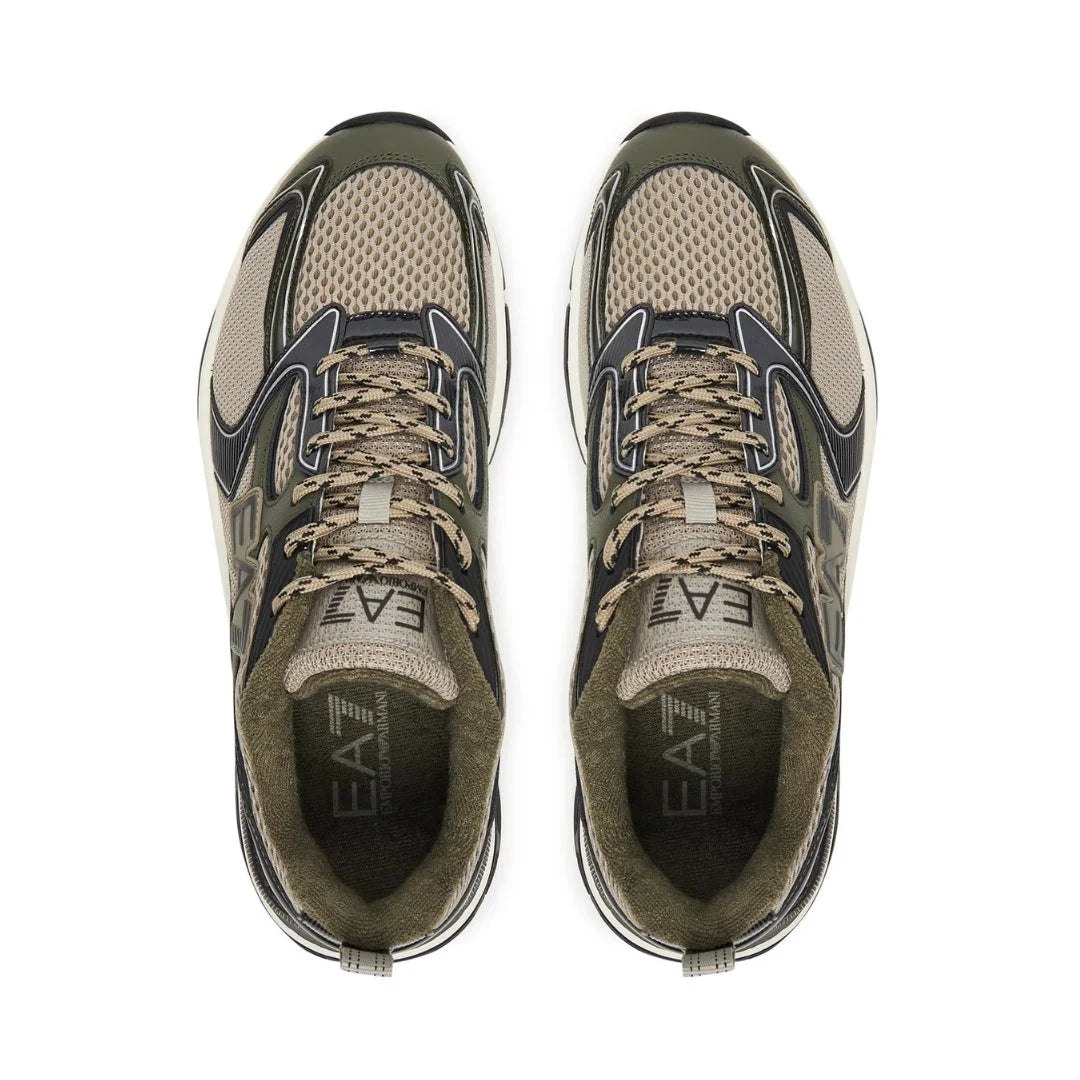 EMPORIO ARMANI Mesh Lace-Up Sneakers X8X249-OLV - Olive / 46 2/3
