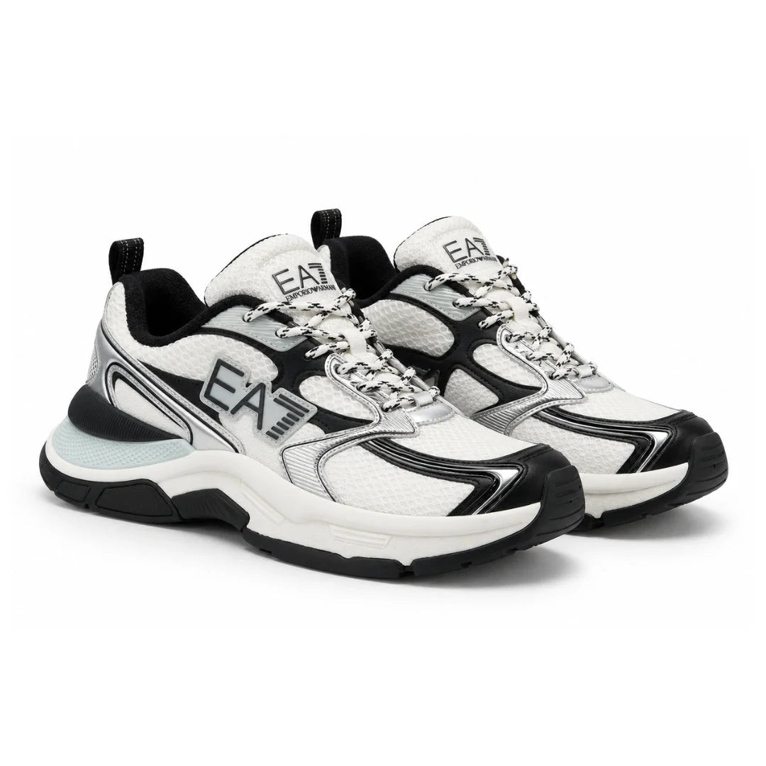 EMPORIO ARMANI Mesh Lace-Up Sneakers X8X249-WHTBLK - White Black / 35 2/3