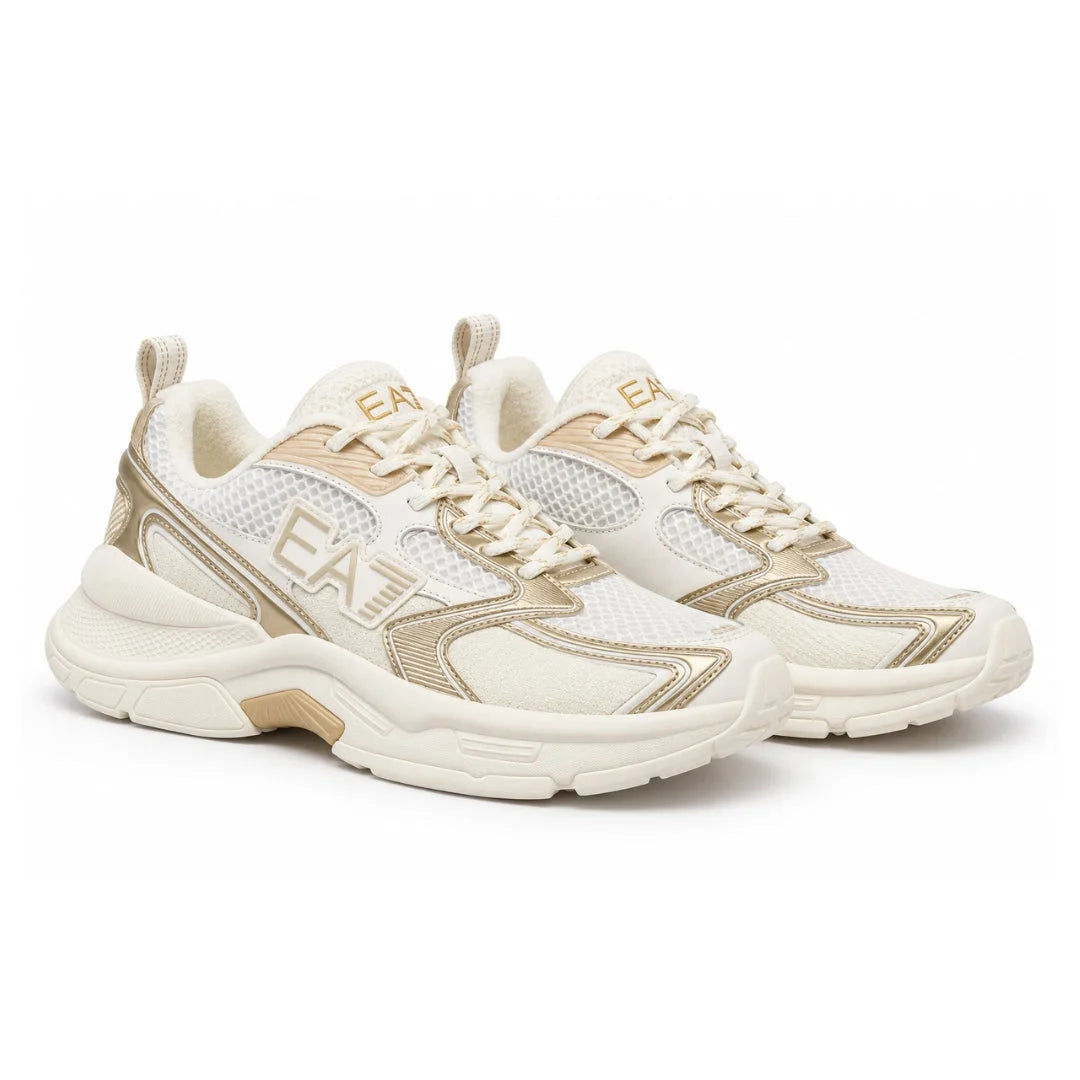 EMPORIO ARMANI Mesh Lace-Up Sneakers X8X249-WHTGLD - White Gold / 42 2/3