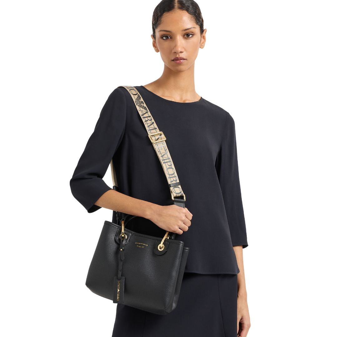 Emporio Armani MyEA Small Shopper Bag with Deer-Print Finish Y3D166 YFO5B-BLK - Black