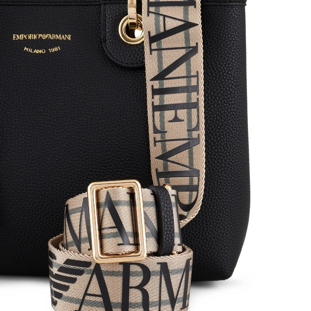 Emporio Armani MyEA Small Shopper Bag with Deer-Print Finish Y3D166 YFO5B-BLK - Black