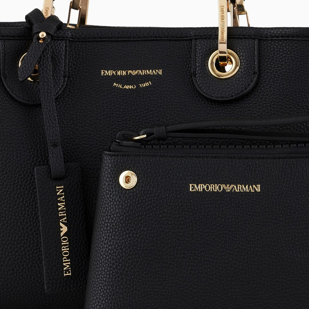 Emporio Armani MyEA Small Shopper Bag with Deer-Print Finish Y3D166 YFO5B-BLK - Black
