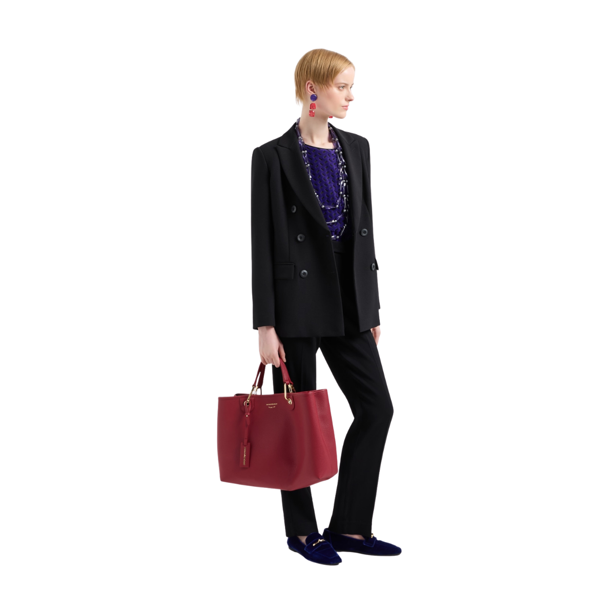 Emporio Armani MyEA Small Shopper Bag with Deer-Print Finish Y3D166 YFO5B - BUR - Burgundy