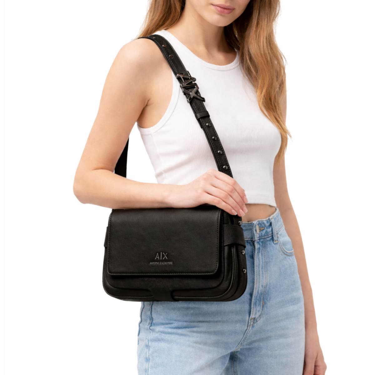 Emporio Armani trap and the brand logo Shoulder Bag Women - BLK - Black