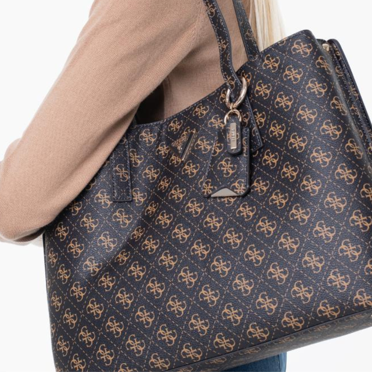 GUEES Meridian Monogram Girlfriend Tote Bag - BRN - Brown