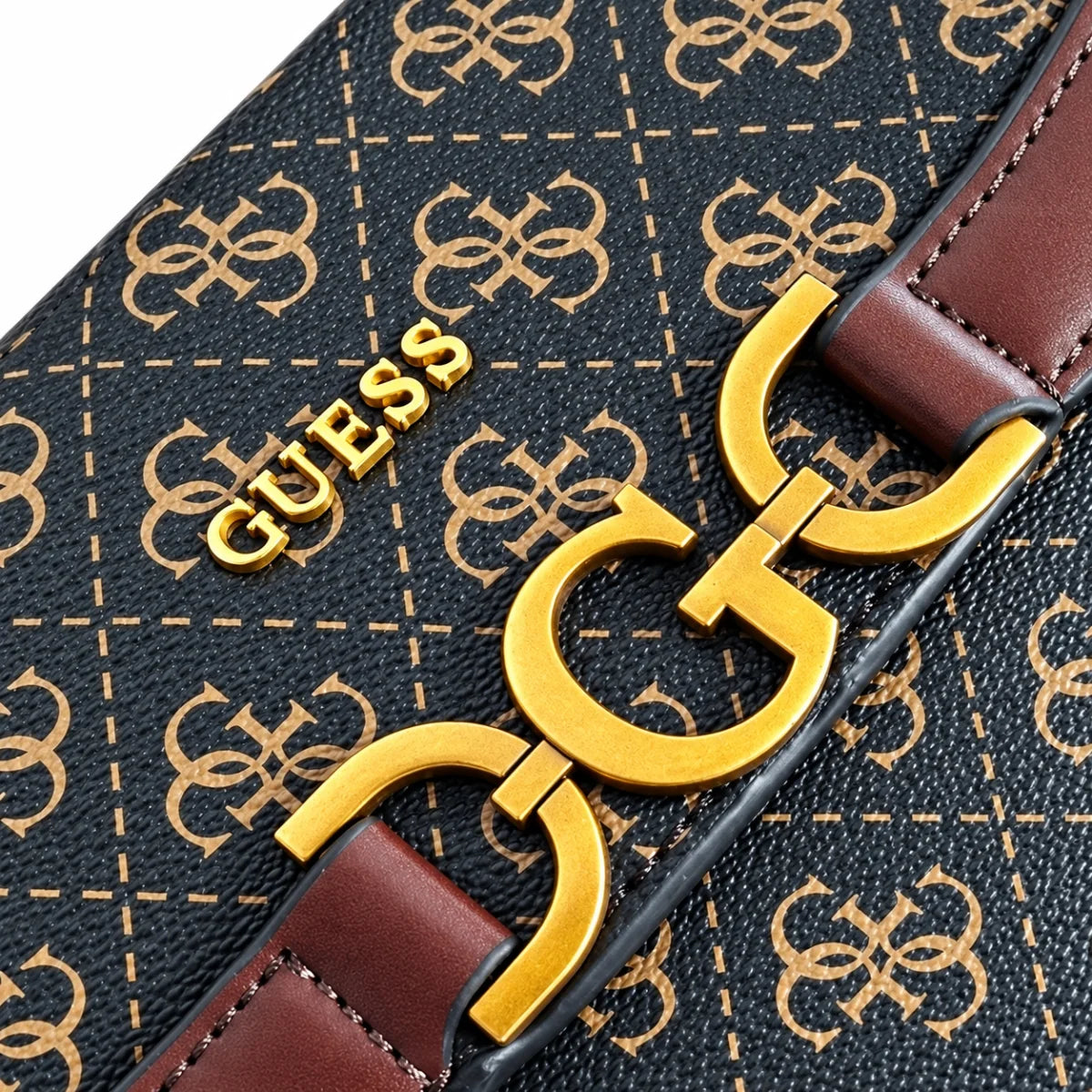 GUESS 4G Monogram Flap Crossbody Bag - OBRN - Other brown