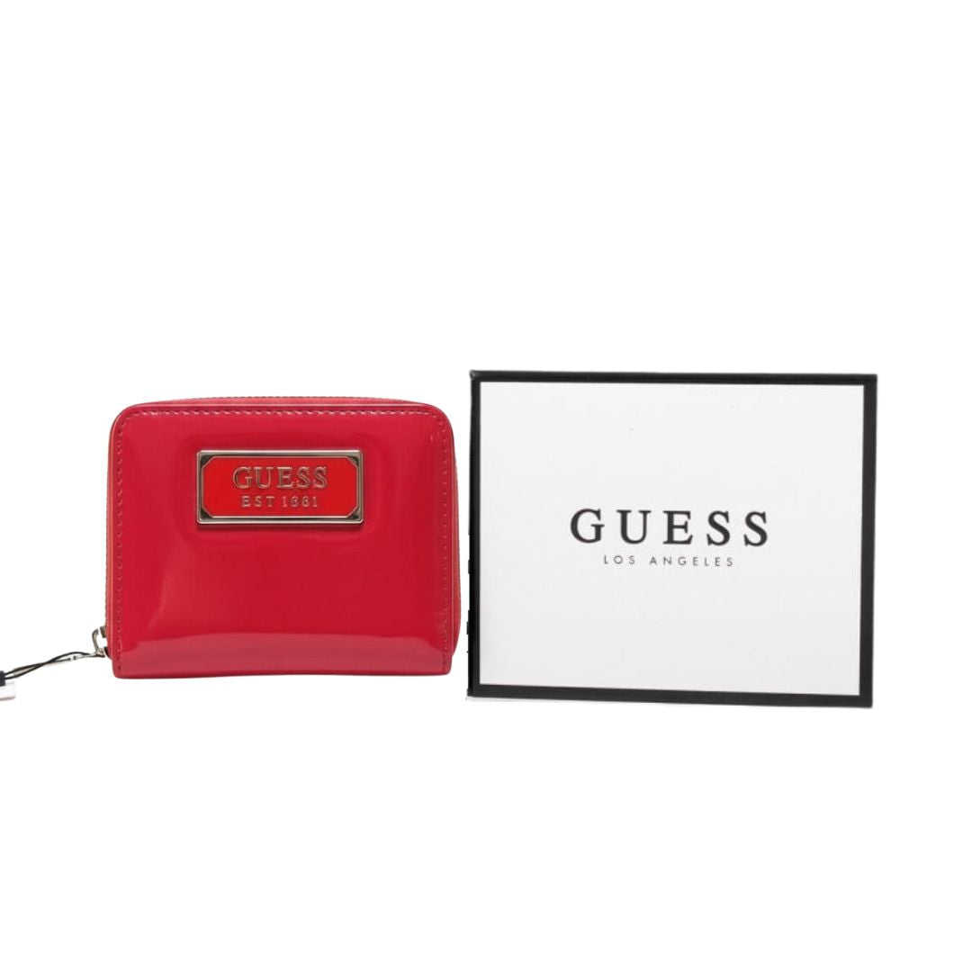 Guess Abree Faux Patent Zip-Around Wallet - Red