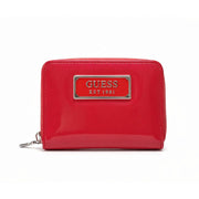 Guess Abree Faux Patent Zip-Around Wallet - Red