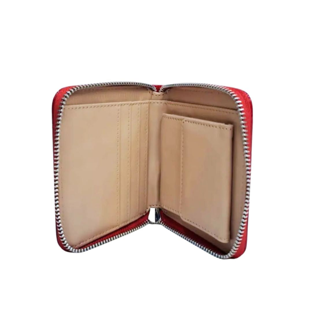 Guess Abree Faux Patent Zip-Around Wallet - Red