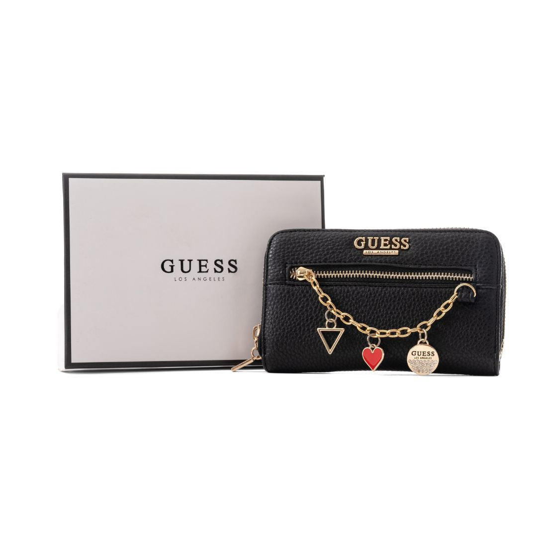 GUESS Alaina Charm Zip-around Wallet - Black