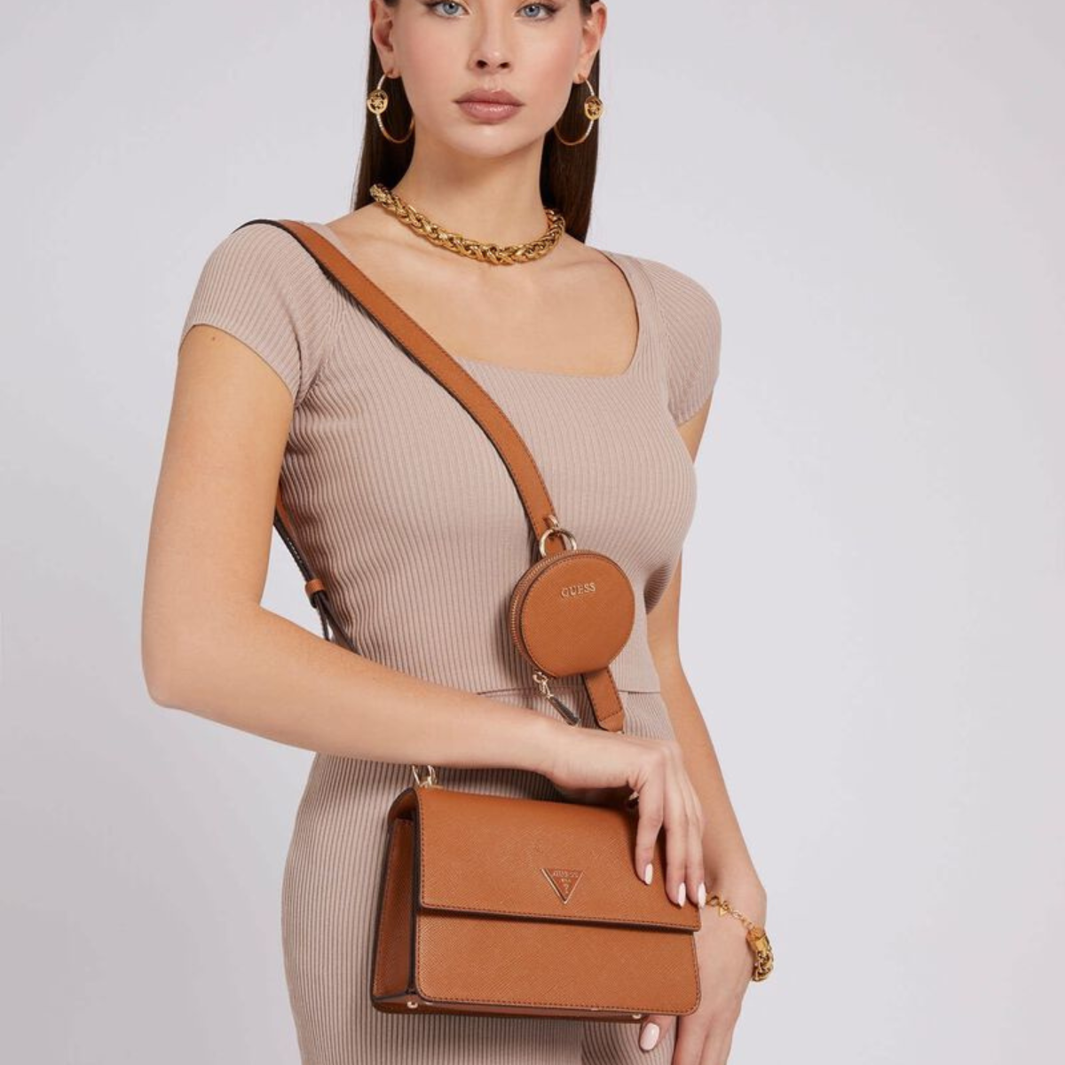 GUESS Alexie Crossbody Flap bag Shoulder Bag Women - TAN - Tan