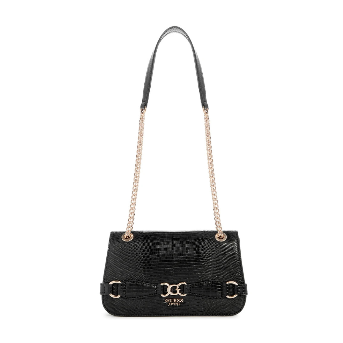 GUESS Arlena Logo Convertible Crossbody Flap Bag - BLKGLD - Black/Gold