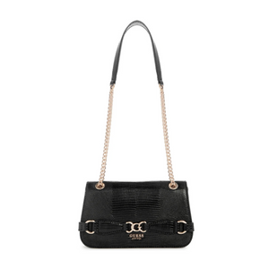 GUESS Arlena Logo Convertible Crossbody Flap Bag - BLKGLD - Black/Gold