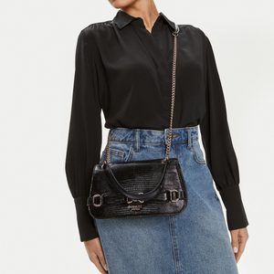 GUESS Arlena Logo Convertible Crossbody Flap Bag - BLKGLD - Black/Gold