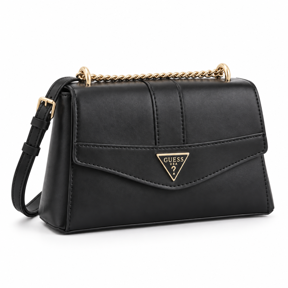 GUESS Triangle Logo Flap Crossbody Bag -  BLK