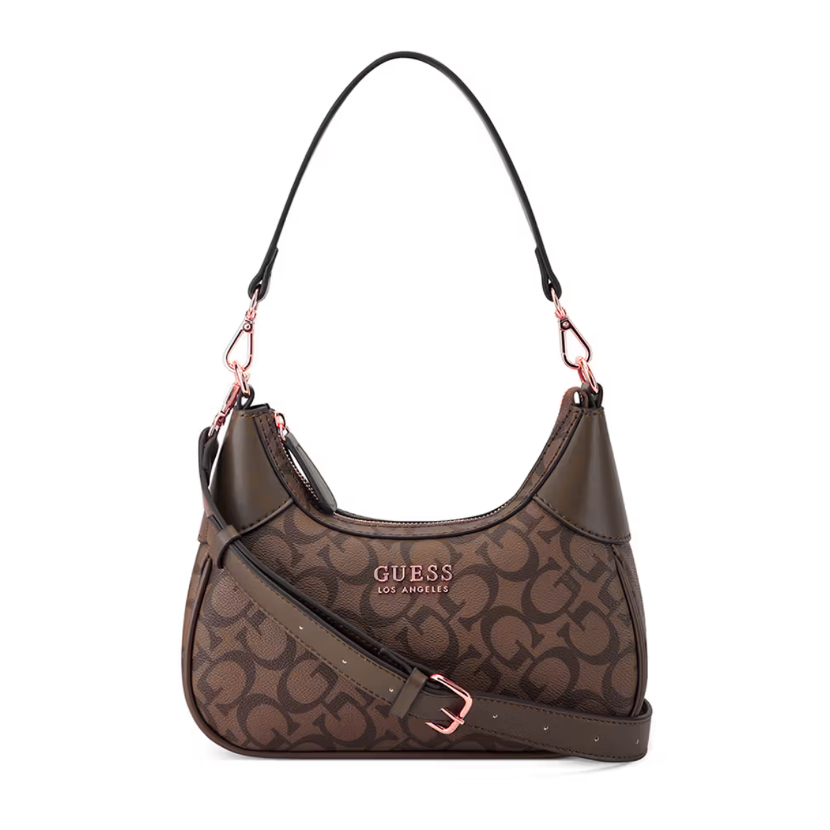 GUESS Berkton Monogram Print Shoulder Bag with Zip Closure - BRN - Brown