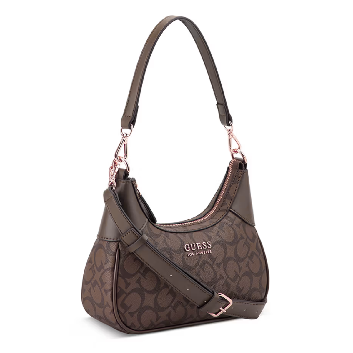 GUESS Berkton Monogram Print Shoulder Bag with Zip Closure - BRN - Brown