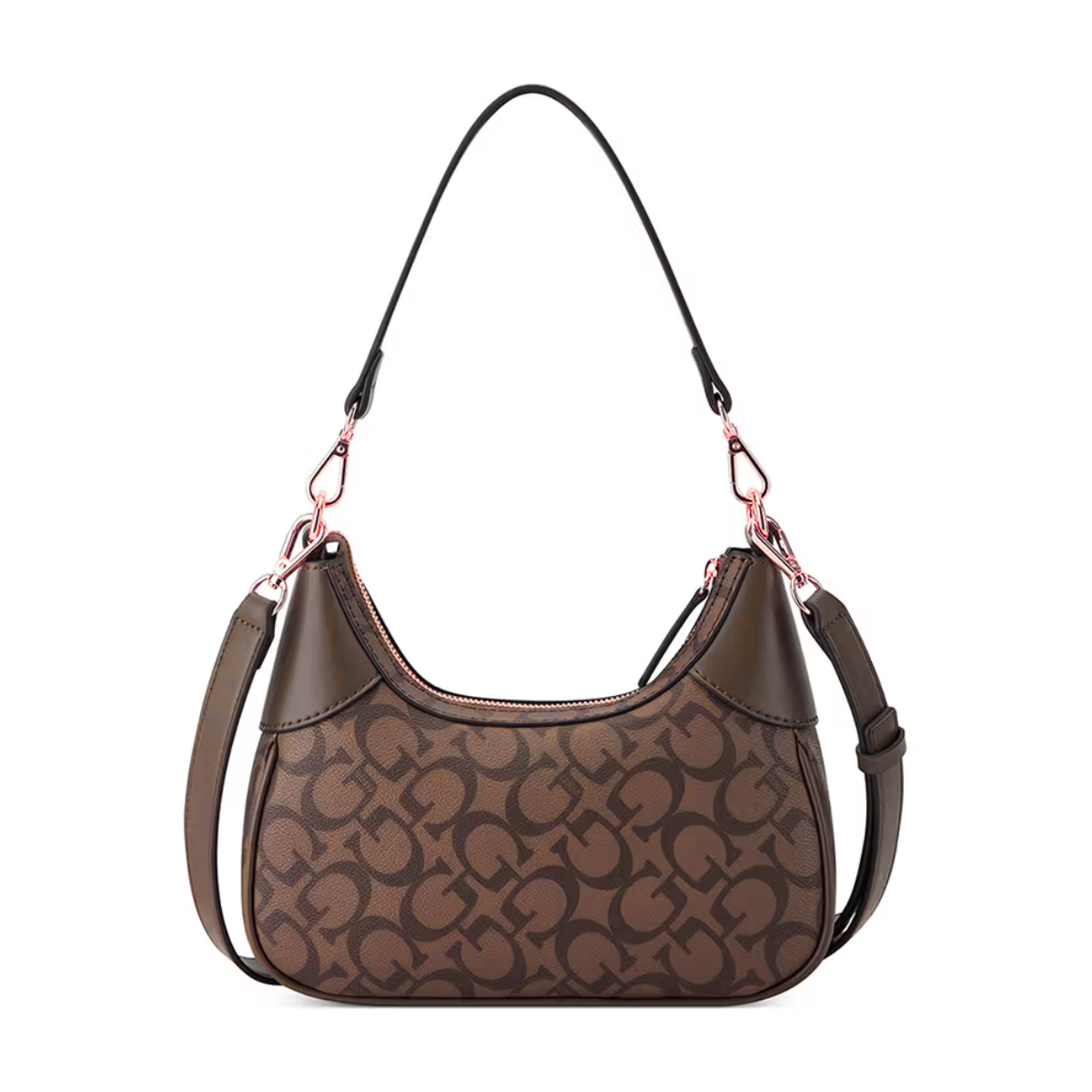 GUESS Berkton Monogram Print Shoulder Bag with Zip Closure - BRN - Brown