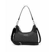 GUESS Berkton Monogram Print Shoulder Bag with Zip Closure - COL - Coal