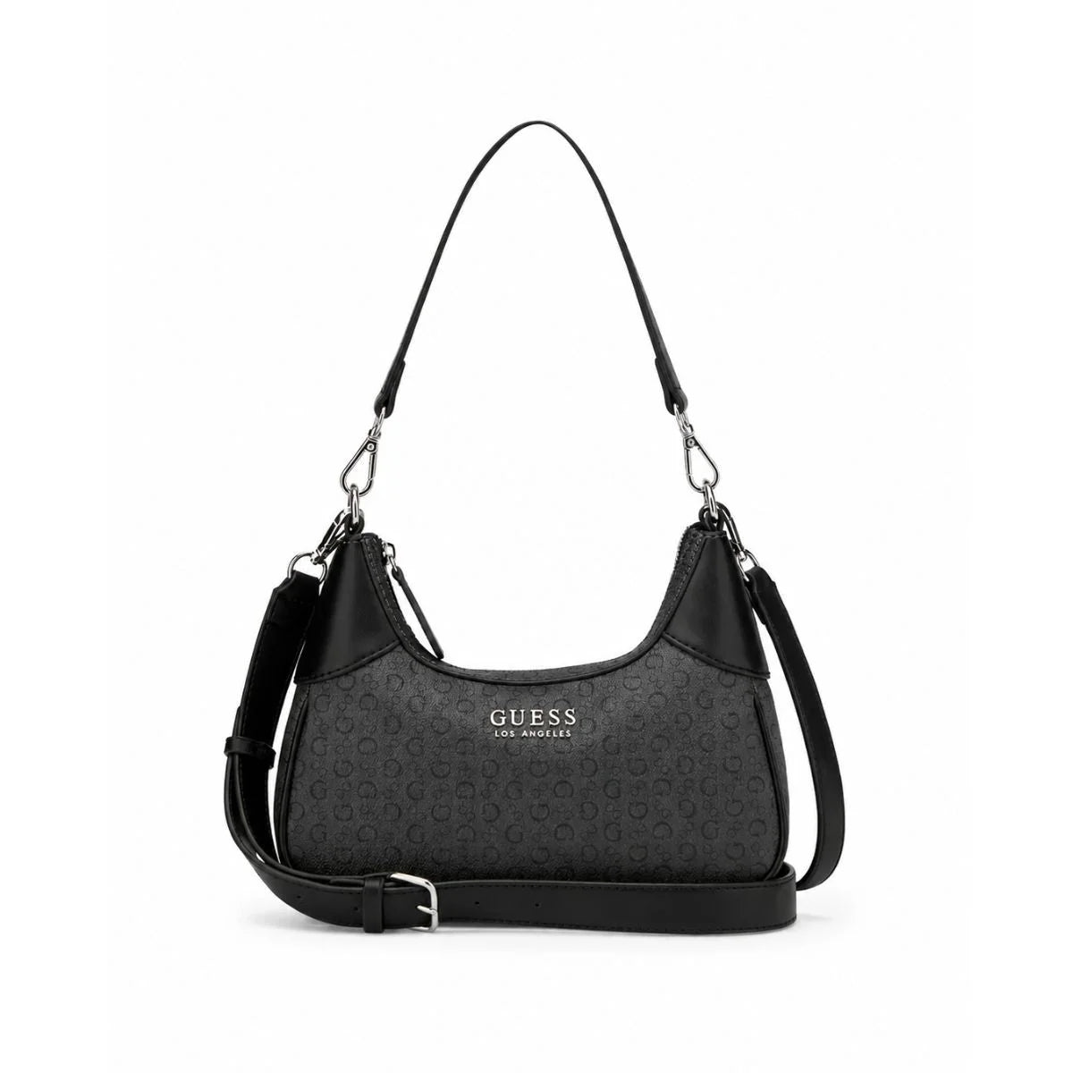 GUESS Berkton Monogram Print Shoulder Bag with Zip Closure - COL - Coal