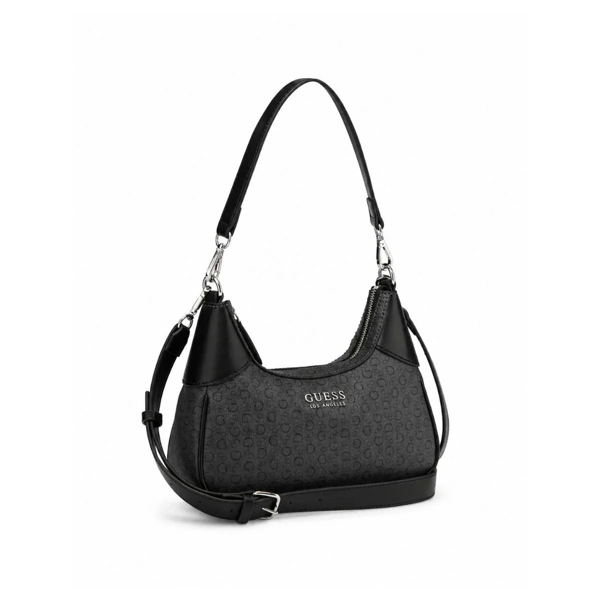 GUESS Berkton Monogram Print Shoulder Bag with Zip Closure - COL - Coal